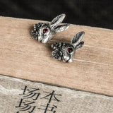 Punk Antique Silver Stud Earring Red Eye Rabbit Hip Hop Jewelry