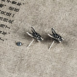 Punk Antique Silver Stud Earring Red Eye Rabbit Hip Hop Jewelry