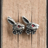 Punk Antique Silver Stud Earring Red Eye Rabbit Hip Hop Jewelry
