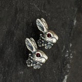Punk Antique Silver Stud Earring Red Eye Rabbit Hip Hop Jewelry