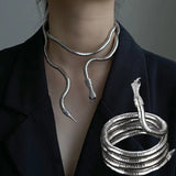 Punk Soft Alloy Foldable Necklaces Multilayer Metal Snake Necklace Bracelet