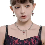 Red Drip Cross Earrings Punk Halloween Hip Hop Style Alloy COS