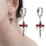 Red Drip Cross Earrings Punk Halloween Hip Hop Style Alloy COS