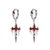 Red Drip Cross Earrings Punk Halloween Hip Hop Style Alloy COS