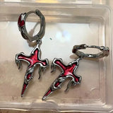 Red Drip Cross Earrings Punk Halloween Hip Hop Style Alloy COS