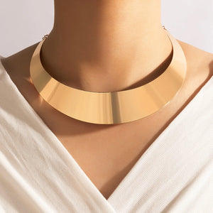 Geometric Metal Choker Necklace Round Circle Torques Collar Jewelry
