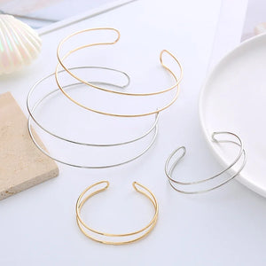 Punk Silver Torques Chokers Set Women Double Metal Line Necklaces
