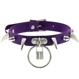 Punk Goth Purple PU Leather Choker Necklace For Women
