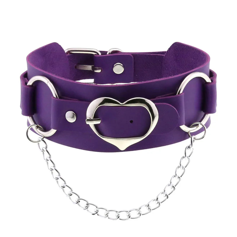 Punk Goth Purple PU Leather Choker Necklace For Women