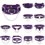 Punk Goth Purple PU Leather Choker Necklace For Women