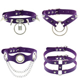 Punk Goth Purple PU Leather Choker Necklace For Women