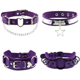 Punk Goth Purple PU Leather Choker Necklace For Women