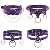 Punk Goth Purple PU Leather Choker Necklace For Women