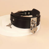 Gothic Punk Double Padlock Metal Leather Collar Necklace Set