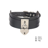 Gothic Punk Double Padlock Metal Leather Collar Necklace Set