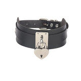 Gothic Punk Double Padlock Metal Leather Collar Necklace Set