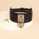 Gothic Punk Double Padlock Metal Leather Collar Necklace Set