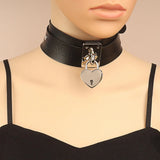 Gothic Punk Double Padlock Metal Leather Collar Necklace Set