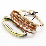Punk Woven Wood Beads Leather Bracelets