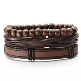 Punk Woven Wood Beads Leather Bracelets