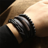 Punk Woven Wood Beads Leather Bracelets