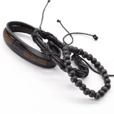 Punk Woven Wood Beads Leather Bracelets