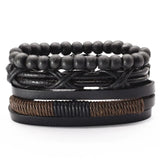 Punk Woven Wood Beads Leather Bracelets