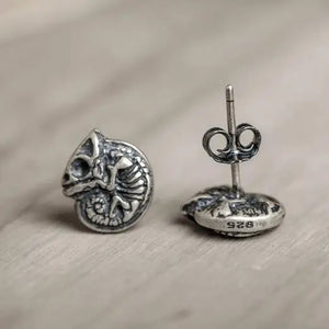 Punk Sterling Silver Chameleon Skeleton Stud Earrings