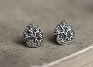 Punk Sterling Silver Chameleon Skeleton Stud Earrings