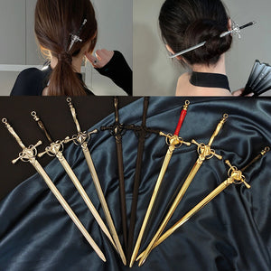 Punk Ruby Pendant Sword Hairpin for Women