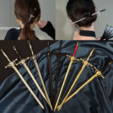 Punk Ruby Pendant Sword Hairpin for Women