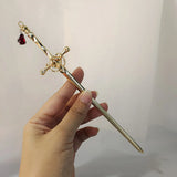 Chinese Sword Hairpin Punk Ruby Pendant Hair Sticks