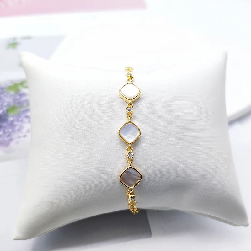 Punk Shell Square Pendants Bracelets Women DIY Copper Bangles Christmas Trinket