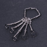 Punk Skeleton Hand Bone 5-Finger Ring Bracelet Chain Halloween Unisex Gift