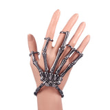 Punk Skeleton Hand Bone 5-Finger Ring Bracelet Chain Halloween Unisex Gift