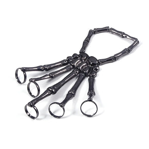 Punk Skeleton Hand Bone 5-Finger Ring Bracelet Chain Halloween Unisex Gift