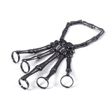 Punk Skeleton Hand Bone 5-Finger Ring Bracelet Chain Halloween Unisex Gift