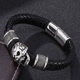 Punk Skull Leather Bracelet Stainless Steel Magnet Clasp Men Jewelry