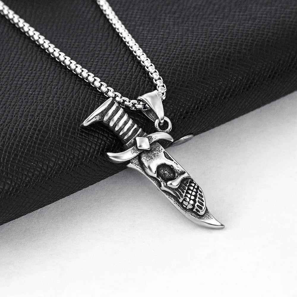 Punk Stainless Steel Chain Demon Dagger Pendant Necklace For Men