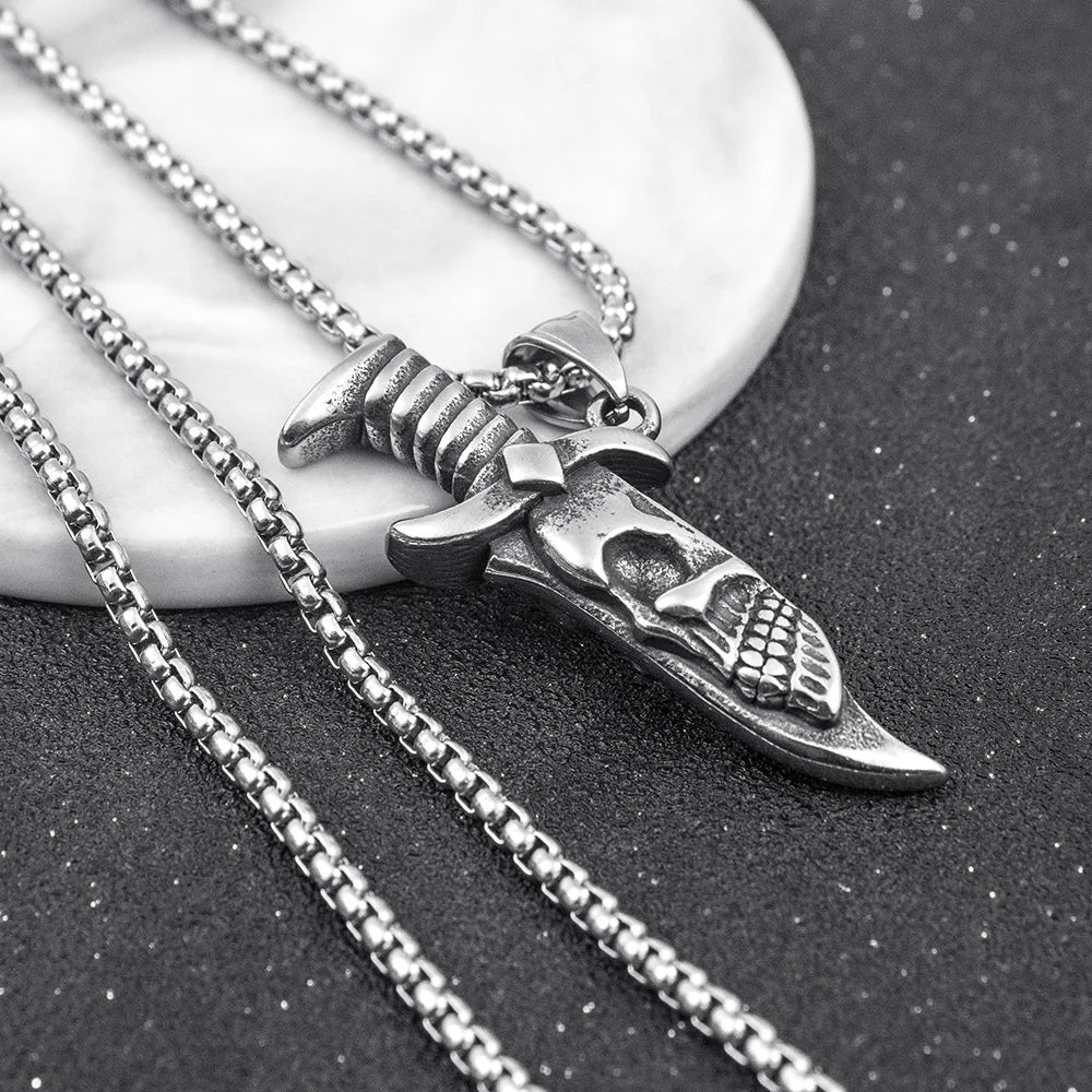 Punk Stainless Steel Chain Demon Dagger Pendant Necklace For Men