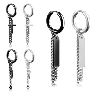 Punk Stainless Steel Chain Hoop Earrings For Men Hipster Rock Dangle Earring