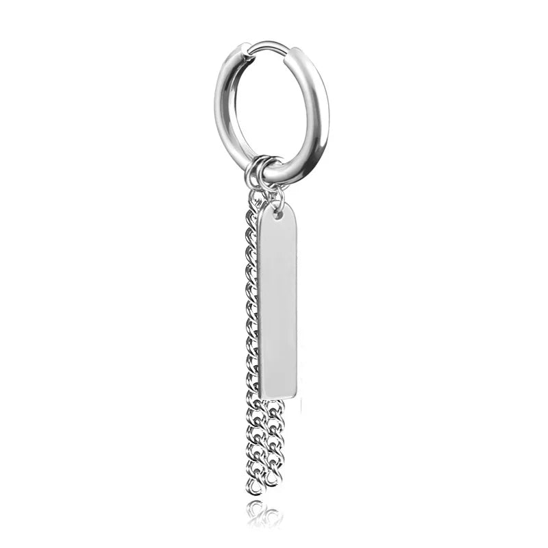 Punk Stainless Steel Chain Hoop Earrings For Men Hipster Rock Dangle Earring