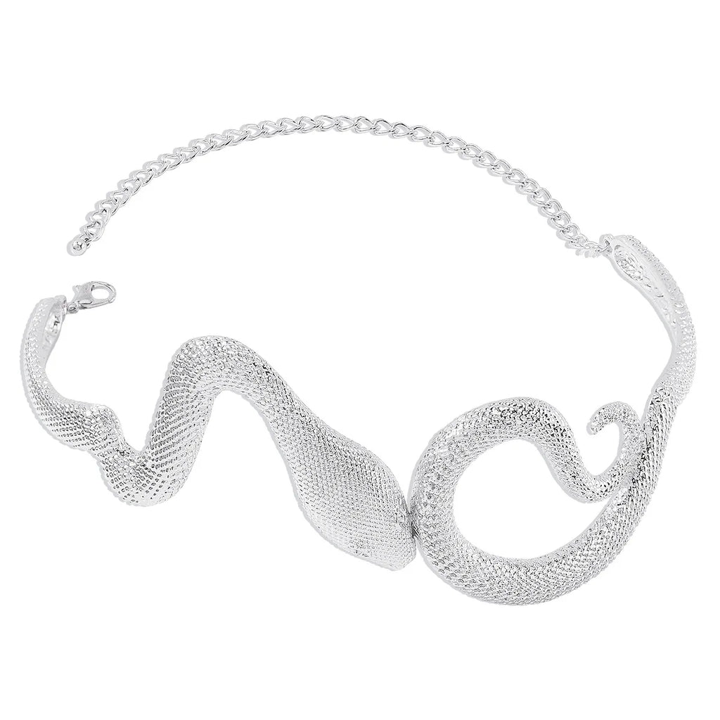 Silver Snake Shape Choker Necklace Vintage Hiphop Metal Necklace