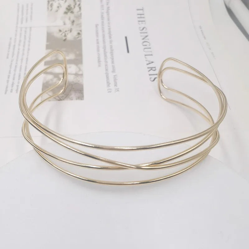 Vintage Geometric Silver Torques Choker Necklace