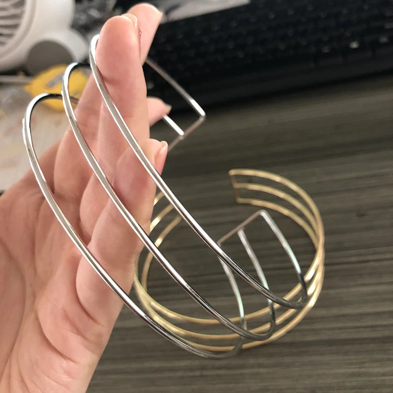 Vintage Geometric Silver Torques Choker Necklace