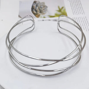 Vintage Geometric Silver Torques Choker Necklace