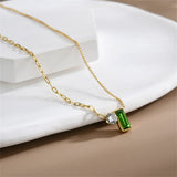 Punk Chain Choker Necklace Green CZ Women Jewelry