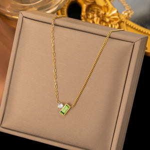 Punk Tiny Chain Choker Necklace Green CZ Female Jewelry