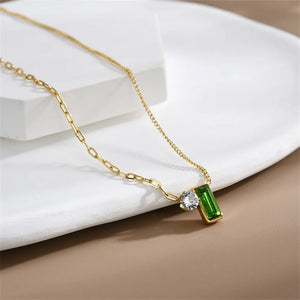Punk Tiny Chain Choker Necklace Green CZ Female Jewelry