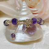 Amethyst Bead Bracelet with Rabbit Pendant